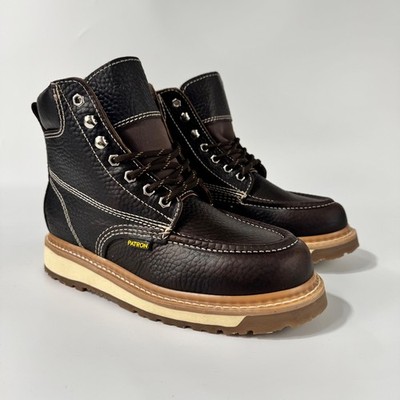 MEN'S PATRON LEATHER WORK BOOTS MOC TOE LACE UP SOFT TOE GRISLY CAFE BOTAS
