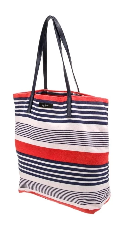 Bolso Shopper Kate Spade de Lona y Cuero a Rayas Rojo Blanco Azul Foto 2 de 4