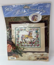 Bucilla 1995 Vintage Silk Ribbon Embroidery Kit Bucilla 41023 Carousel Horse New