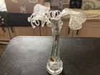 7" Scalloped Rim 8 Point Swung Clear Glass Vase w/Glass Flowers
