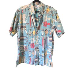 VINTAGE Reyn Spooner Mens XL Hawaiian Shirt Blue Cotton Fish Octopus Made Hawaii