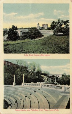1912 Milwaukee Lake Park Lighthouse Amphitheater WI Antique Postcard