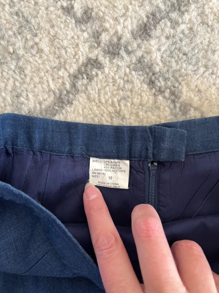 复古海军蓝内衬裙 10 码亚麻混纺 — 第 2/4 张图片