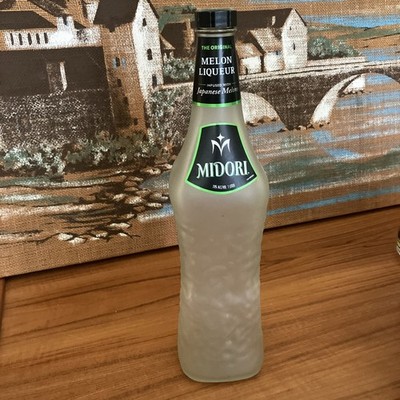 EMPTY 1 Liter MIDORI MELON LIQUEUR Frosted Glass Bottle