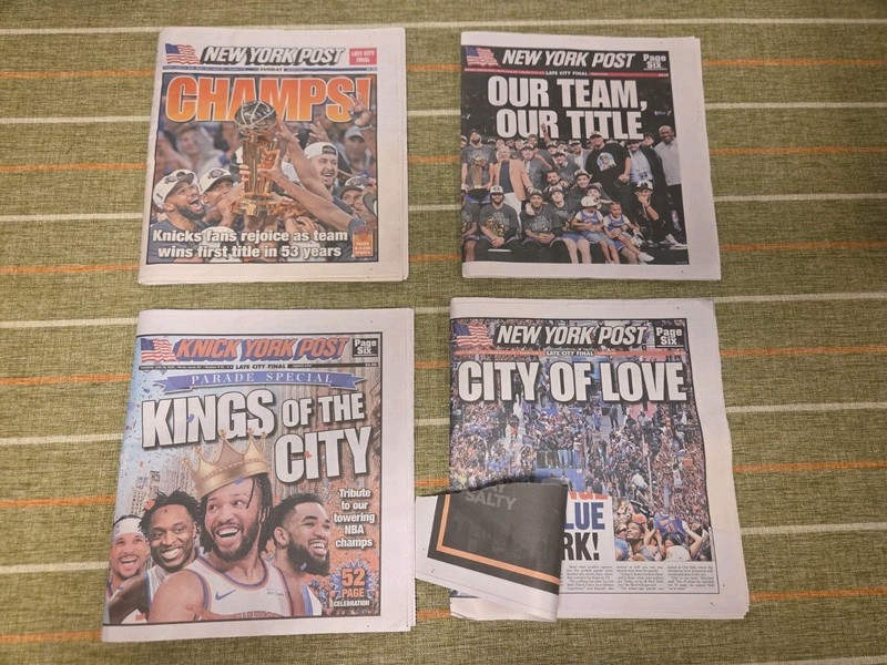 RARE 4 LOT NY KNICKS NY POST NEWSPAPER SET 2026 NBA CHAMPIONS FINALS.ONE RIPPED