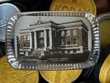 Vtg~ Carnegie Library Lansing Michigan Photograph In Glass Paperweight