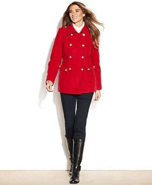 Style Co Peacoat Red Double Buttons Long Sleeve Jacket Coat Size
