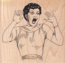 Surprised Lady 3 x 2 3/4" Rubber Stamp, People Stamp, Woman Stamp