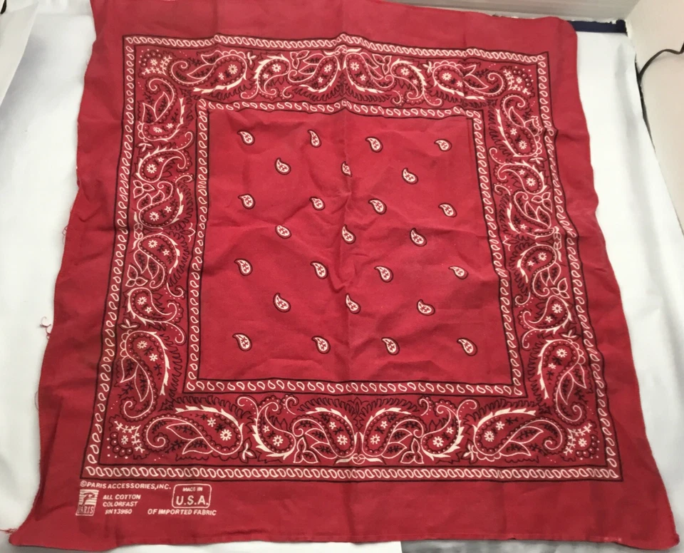 Pañuelo Rojo Marca París 19" Bandana RN 13960 Hecho en EE. UU. Motociclista Occidental Hippy Foto 2 de 4