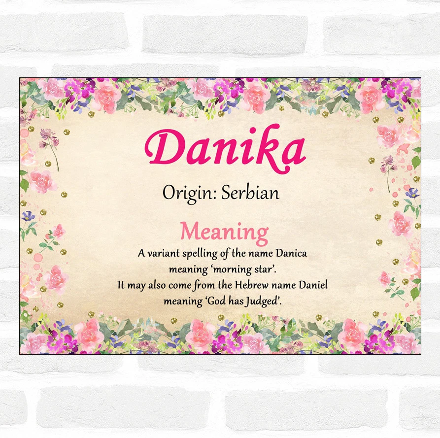 Danika Name Meaning Floral Certificate | eBay