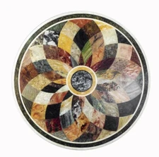 36" white Marble coffee round Table Top Pietra Dura marquetry inlay art work