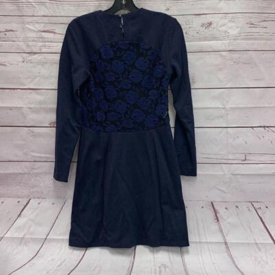 Sandro Paris Navy Floral Lace Back Midi Long Sleeve Dress Women Size Small used