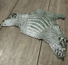 Silver Green Metallic Caiman Crocodile belly Hide Leather Skin alligator Croc 42