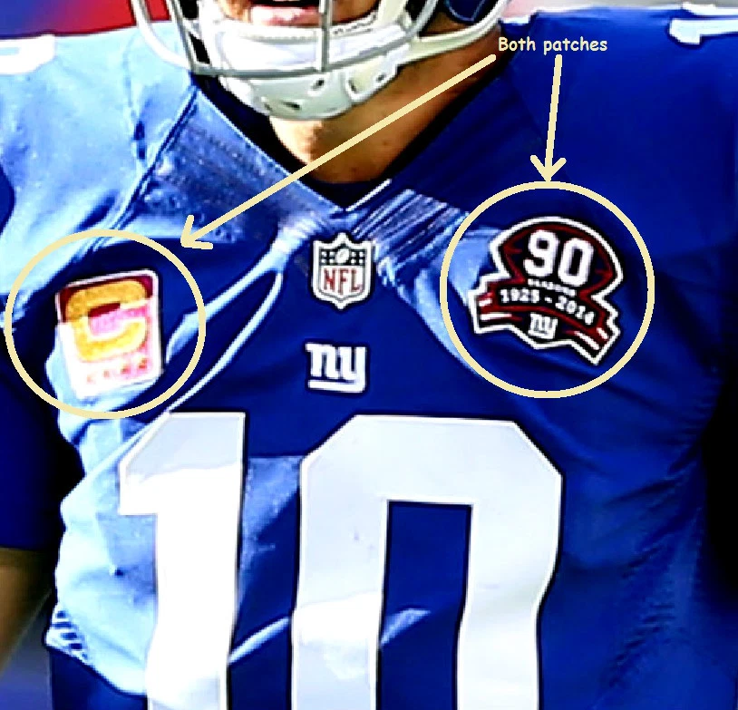 2016 NY GIANTS QB Eli Manning Captain s Gold 4 STAR C Patch 90th
