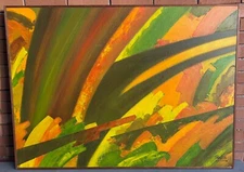 Large Vintage 1980s Abstract Oil Painting Modern Art Wall Hanging Signed Preiss