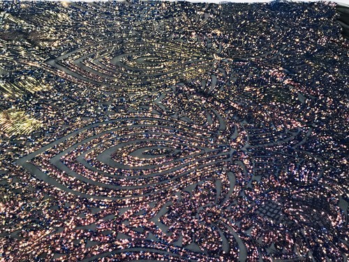 RAINBOW IRIDESCENT SEQUINS ON A 4 STRETCH BLACK MESH-PROM-BY YARD. - Picture 3 of 7