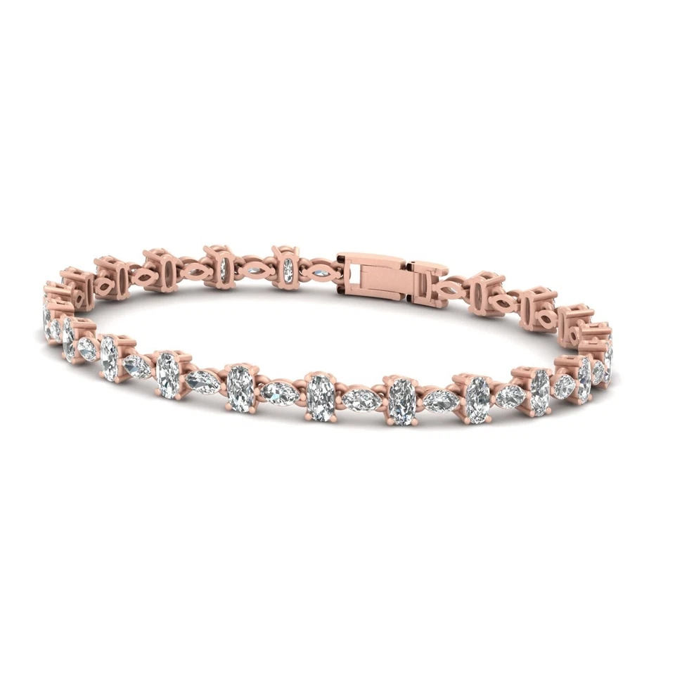 Cushion and Marquise Diamond Tennis Bracelet 925 Sterling Silver Wedding Jewelry - Image 2 of 4