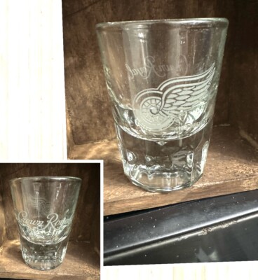 CROWN ROYAL WHISKEY SHOT GLASS, DETROIT RED WINGS  LOGO