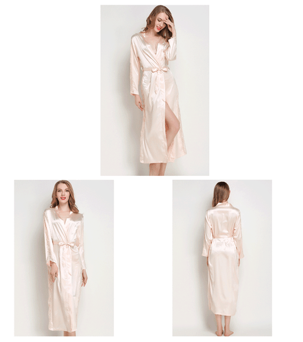 Women's pajamas imitation silk lace up sexy long bathrobe cardigan home clothing - Picture 16 of 21