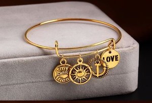 Authentic Expandable Wire Bangle Bracelet Gold Plated Tree of Life Anchor Sailboat Hand 