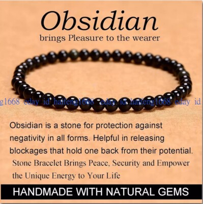 Natürliche Schwarz Obsidian Stein Armband 4mm Heilung Kristall Dehnen Armband
