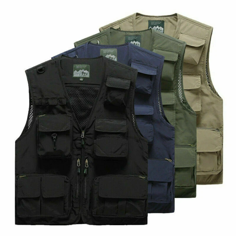Mens sleeveless safari jacket sale