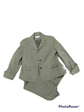 vintage Judith Hart Petites jacket and pants set 8p Green Striped Flat Front