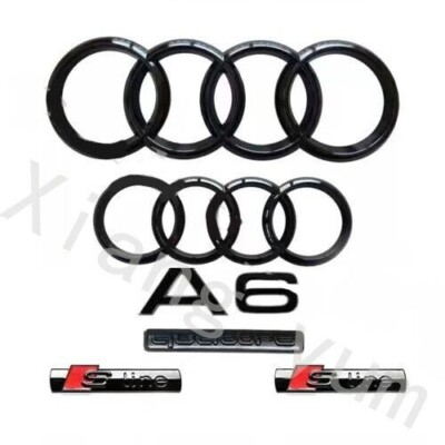 #ad #ad For Audi A6 Emblem Gloss Black Rings Rear Quattro Sline 2019 2024 Combo Kit OE C $61.01
