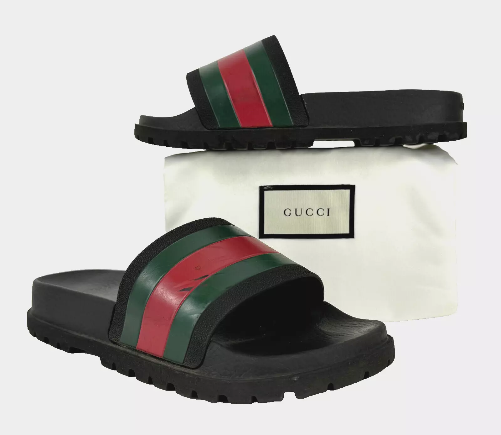 Gucci Auth hommes 5,5 US 5 UK 39 EU noir toile caoutchouc piscine slides sandales chaussures
