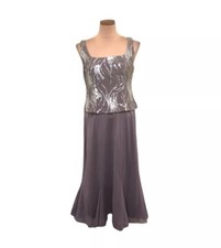 NWT Alex Evenings Midi Tea Length Dress Size 8 Taupe Silver Sequin