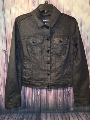 William Rast Medium Metallic Black Jean Jacket NWOT