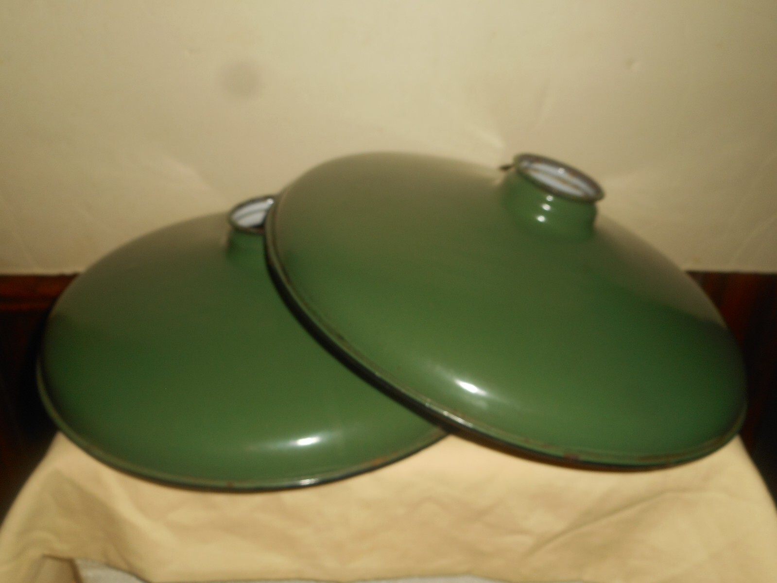 Antique Porcelain Enamel Industrial Ceiling Light Shades (2) Green 12