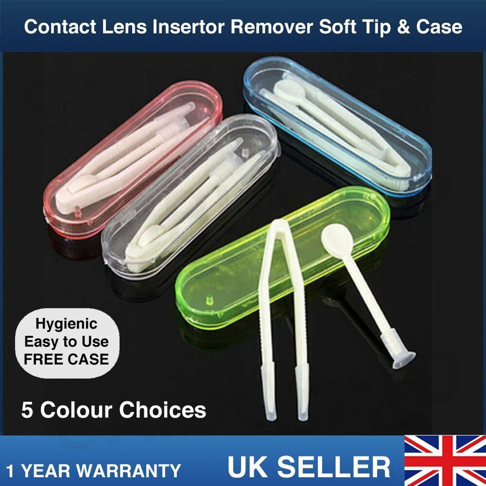 Contact Lens Lenses Applicator Remover Inserter Soft Tip & Tweezers with Case UK