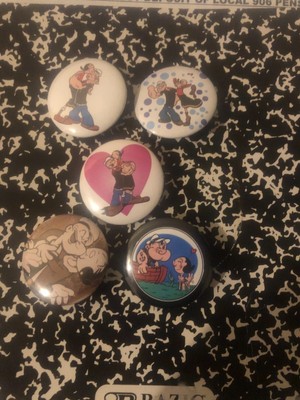 POPEYE THE SALIOR MAN AND OLIVE OYL 5 PIN  BUTTON LOT  NEW