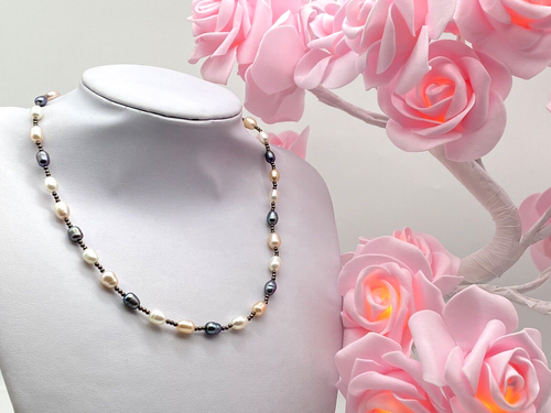 Vintage Pearl Sterling Silver Necklace 925 Links Multicolour Freshwater