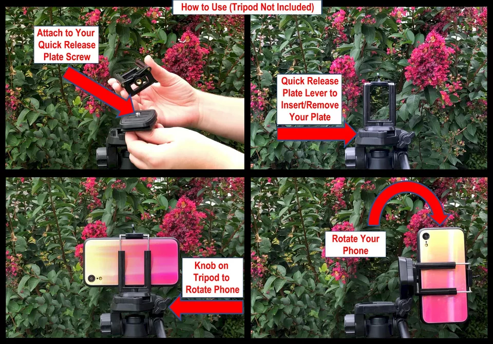 DaVoice Cell Phone Tripod Adapter Mount Holder Clamp Compatible with iPhone X XR - Image 4 of 4