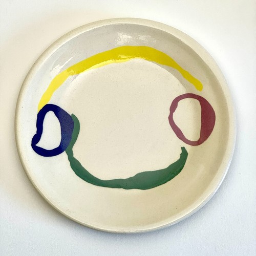 3 of 3 Jurg Lanzrein 1980's Ceramic Decorative Plate With Whimsical Modern Color - Picture 2 of 5