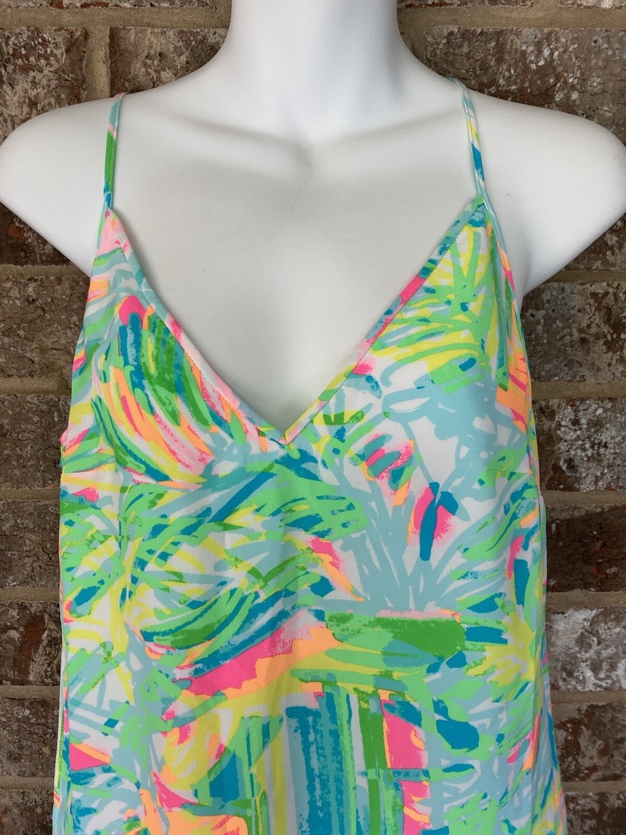 lela silk dress lilly pulitzer Lilly Pulitzer Womens Lela Double V-Neck Dress (Size L) (Multi Hanging With Fronds)