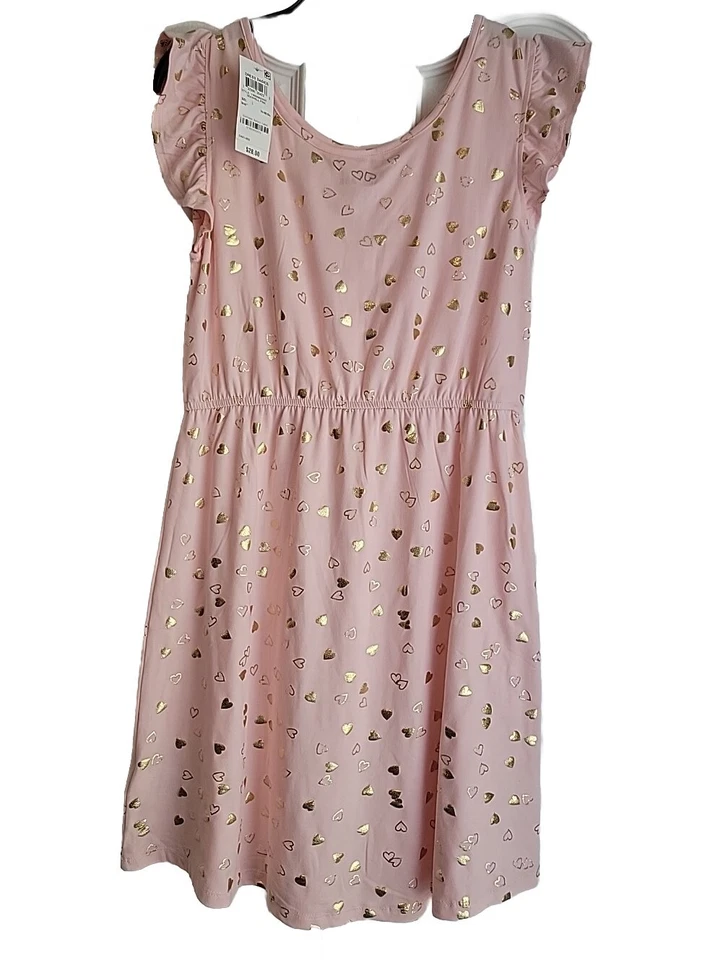 Vestido Epic Threads Rosa Lámina Dorada Corazones Estampado por Todas Partes Volantes Manga Niña Lg Foto 2 de 4