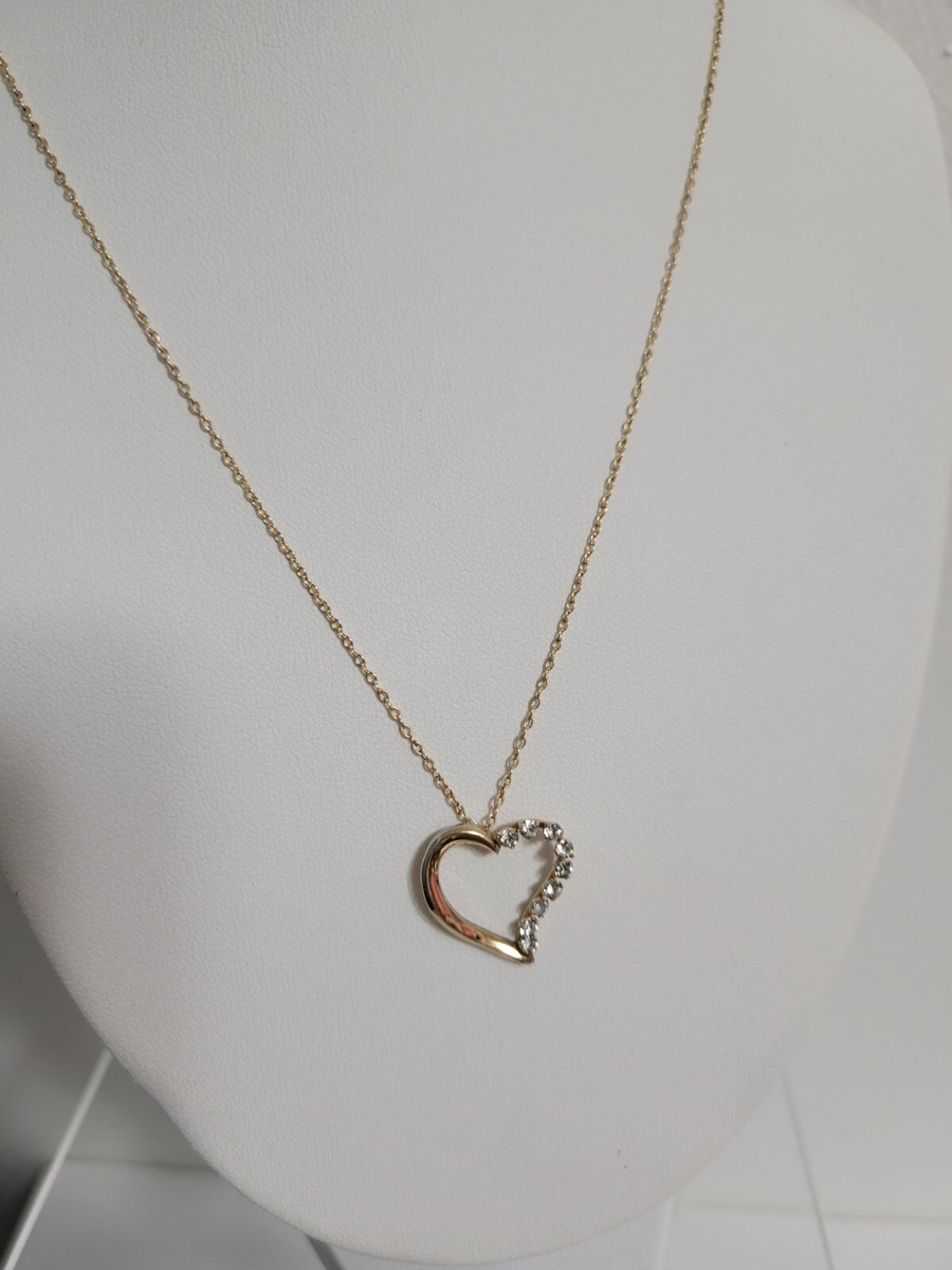 Vintage Krementz Heart Pendant CZ Necklace Gold-Filled 18