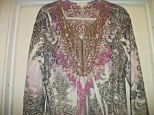 BOHO DRESS BARN BLOUSE BEAUTIFUL BOHO BLING KNIT  P L BOHO