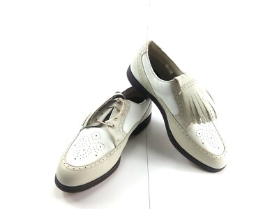 FOOTJOY Golf Shoes Women 8.5M Europa Collection White Beige Leather Kiltie Spike