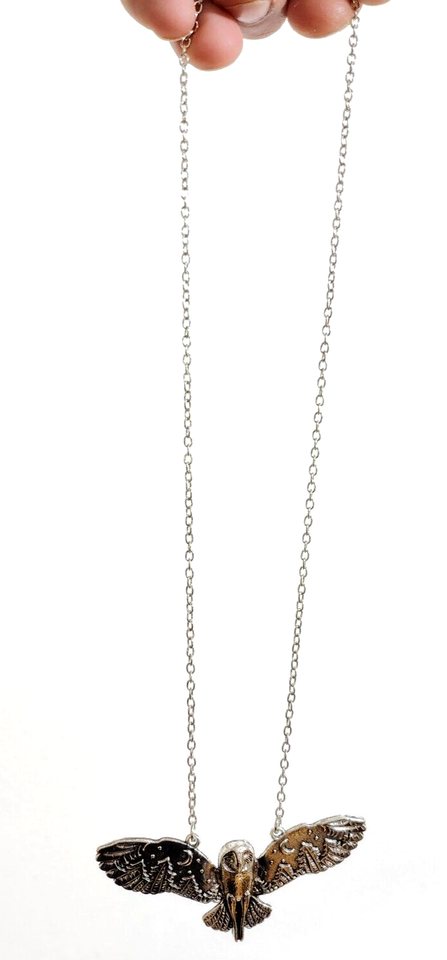 Boho Vintage Owl Moon Phase Pendant Necklace - Silvery Alloy Handmade Jewelry Gift