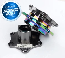 NEW NRG SFI D Shaped Quick Release Gun Metal Body Neochrome Ring SRK-R200GM-MC