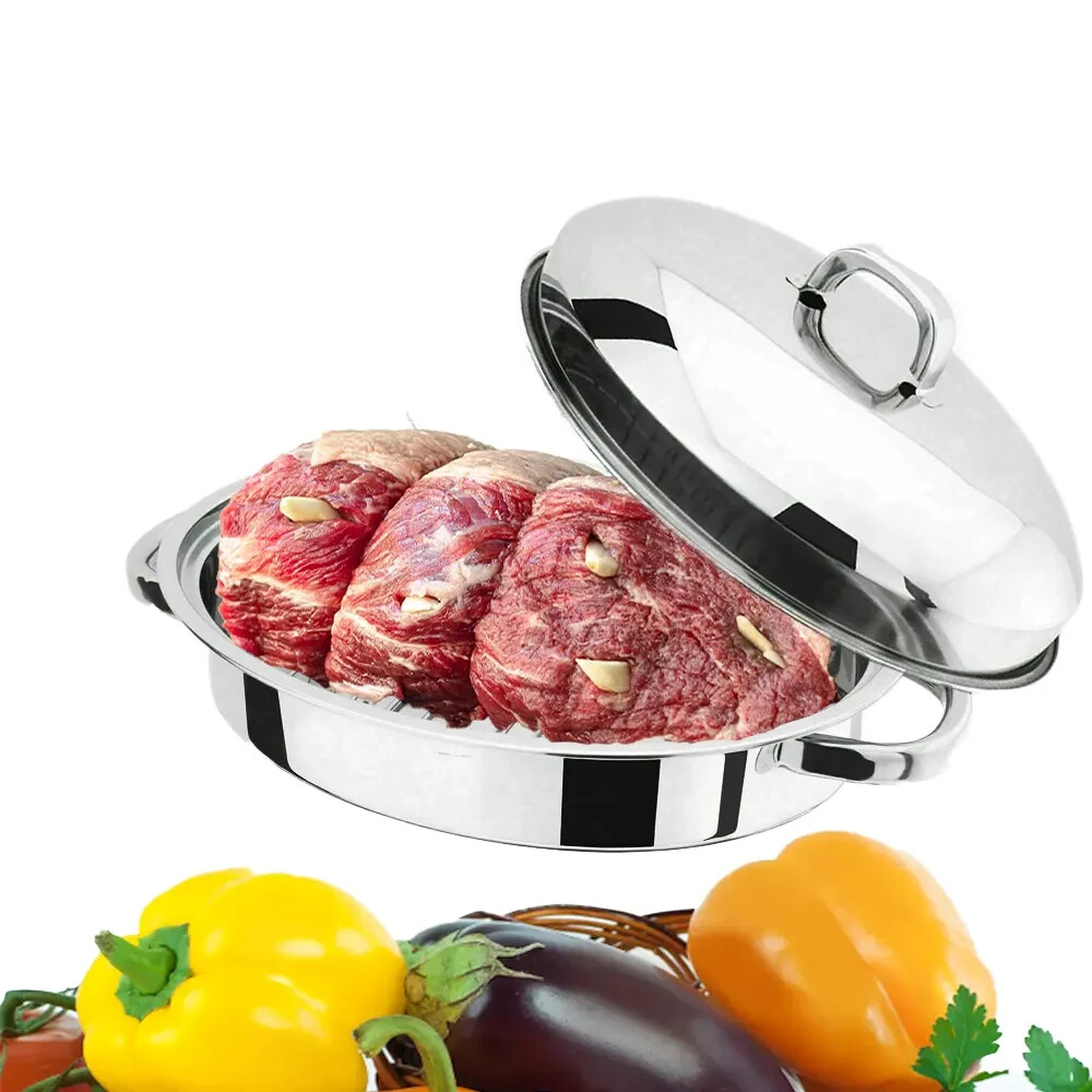 Stainless Steel Roasting Tin Oven Pan Dish Meat Roaster Tin Grill Rack