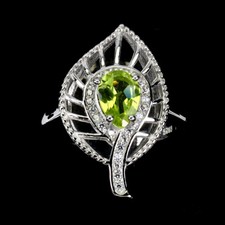 925 Sterling Silver Ring Pear Peridot 8x6mm Natural Gemstone Jewelry Size 7