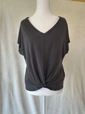 Lucky Brand V-neck twist front lightweight top, dark gray, Sz M