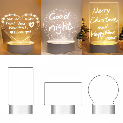 LED Acrylic Rewritable Light up Glow Message Memo Note Board Table Lamp w/Pen - Bild 1 von 16