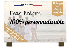 Plaque funéraire personnalisée en pierre 30x20cm pieds bronze