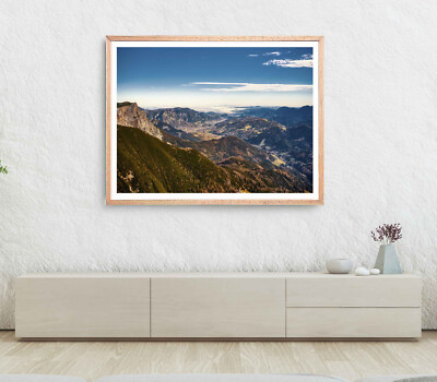 Mountain Print, Trees & Forest Wall Art, Cloudy Sky Framed Nature Wall Art